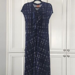 Tory Burch Navy Clementine‎ 100% Rayon Midi Dress Women’s Size M